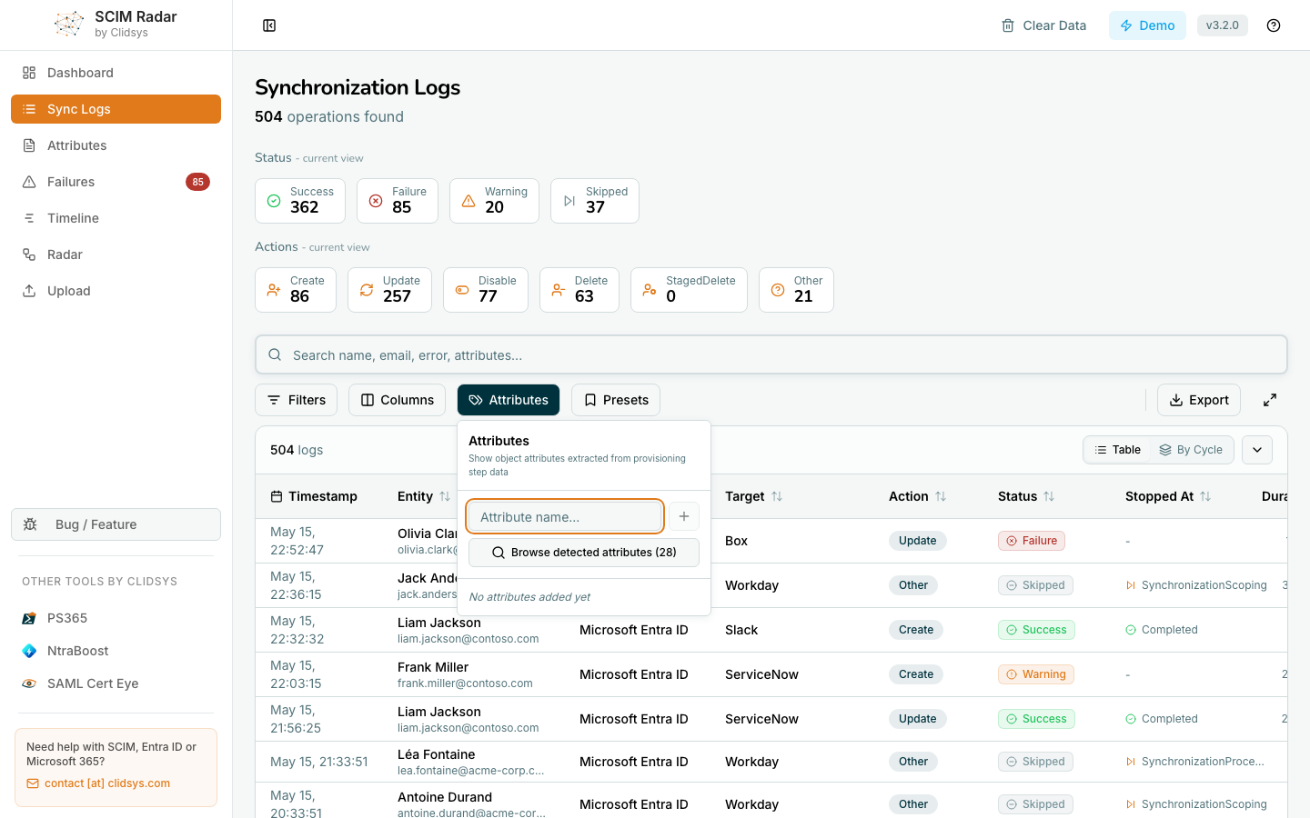 Sync Logs - pick which attributes to surface as columns